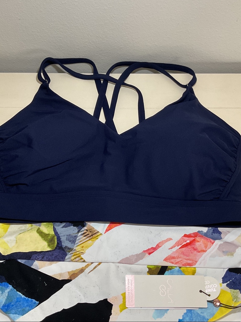 CALIA by Carrie Underwood Strappy Bikini Bralette - Navy Blue